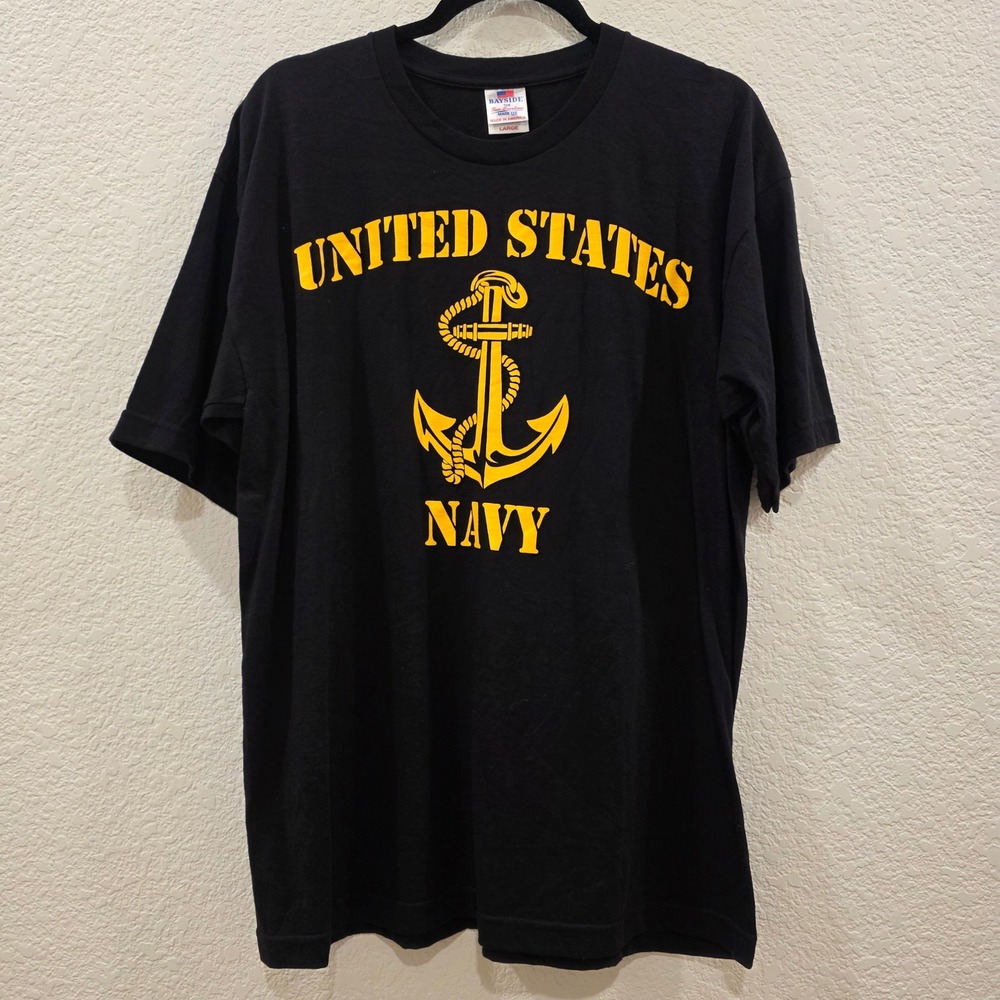 Bayside Graphic T-Shirt Black Mens L United States Navy Anchor Made in USA